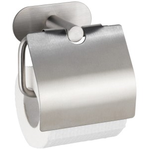 Wenko Porta carta igienica Orea Matt con coperchio, acciaio inox, per montaggio a parete senza forare.