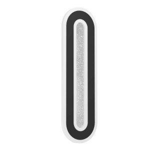 Applique LED moderna di forma allungata con effetto glitter argento.