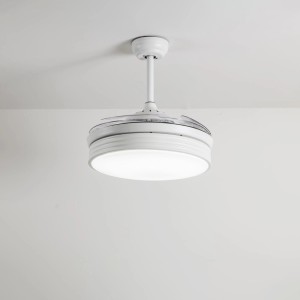 Ventilatore t.b.t. bianco con luce a soffitto.