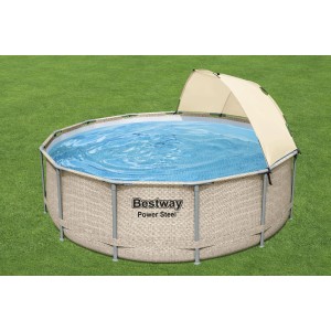Piscina fuori terra Bestway Power Steel Frame con tendalino parasole per giardino.