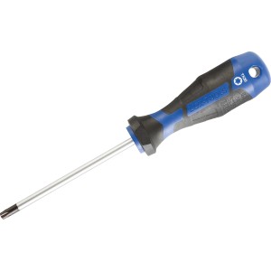 Cacciavite LUX Comfort TX30, cacciavite Torx con manico blu e nero e foro per appendere.