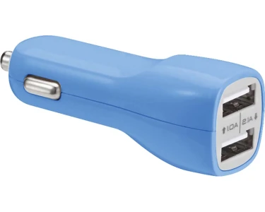 Mini caricatore da auto per smartphone e tablet con 2 uscite USB Azzurro
