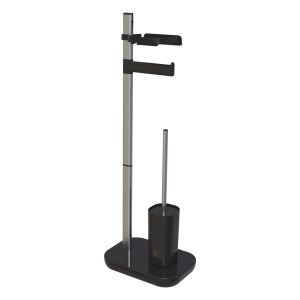 Set WC Scopini con portacarta igienica e scopino, nero/argento.