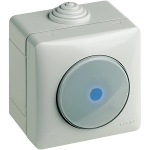 Pulsante a parete serie civili da esterno, IP65, grigio/bianco.