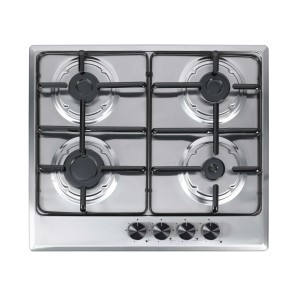 Piano cottura a gas t.b.t. con quattro fuochi e manopole.