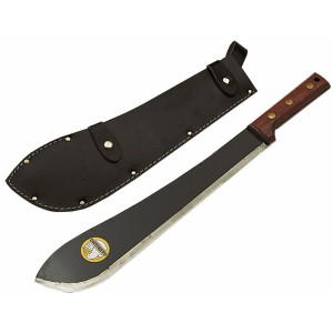 Machete da giardino t.b.t. con fodero nero e manico in legno.