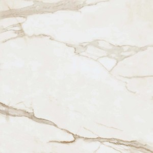 Piastrella per pavimenti chiara effetto marmo con venature grigie.