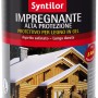 Barattolo di impregnante per legno Syntilor con immagine di una casa in legno.