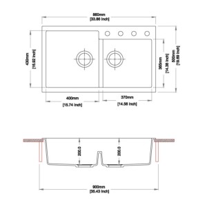 Schizzo lavello in acciaio inox: Misure e dettagli per l'installazione.