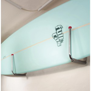 Supporto per tavola da surf zincato 270x200 mm con cappuccio in gomma rossa per montaggio a parete.