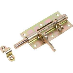 Catenaccio a leva zincato giallo, 100x48mm, per fissare ante di mobili, controparte inclusa.