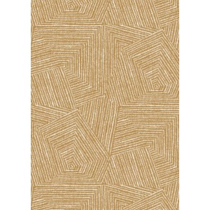 Tovaglia dorata con motivo geometrico astratto.