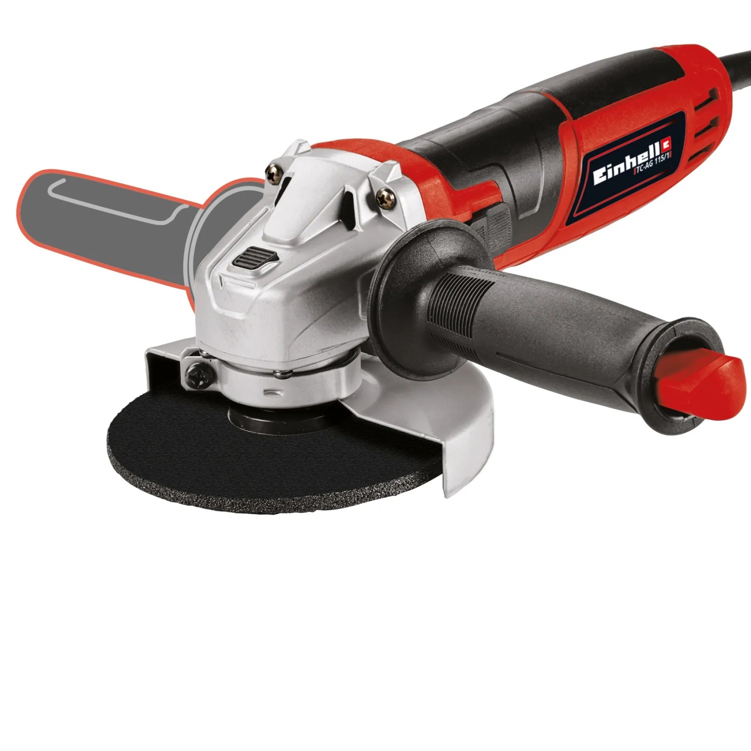 Smerigliatrice angolare Einhell TC-AG 115/1: Smerigliatrice rossa e nera con impugnatura supplementare.