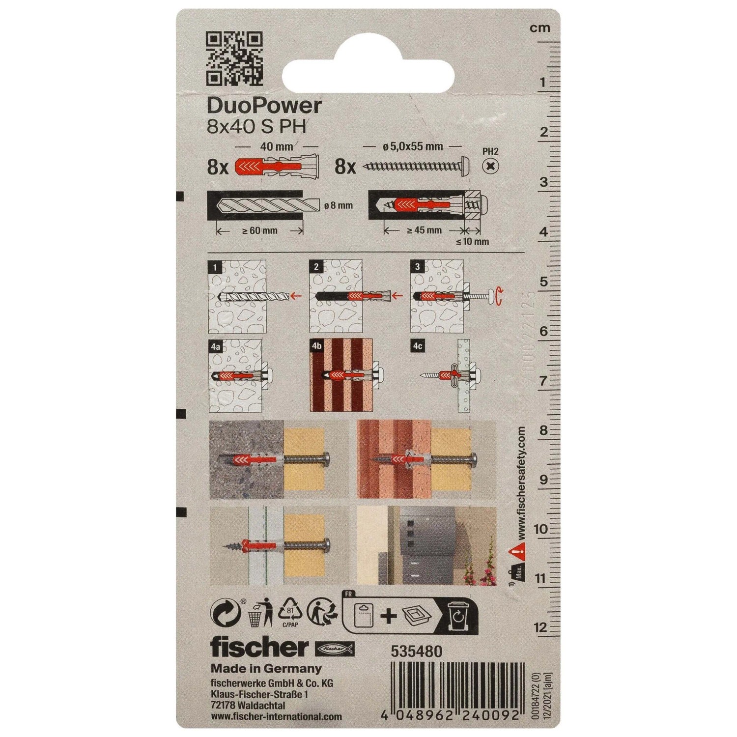 Tasselli Fischer DuoPower 8x40 S PH, istruzioni per l'uso.