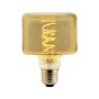 Lampadina LED E27 quadrata con vetro dorato e filamento a spirale.