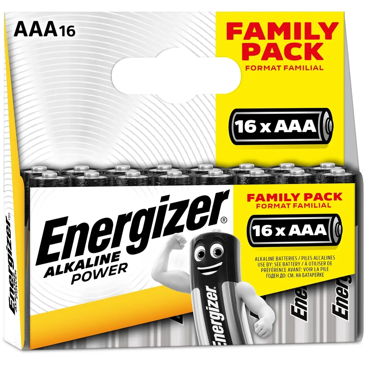 Batterie AAA Energizer, confezione da 16, Alkaline Power per energia affidabile.