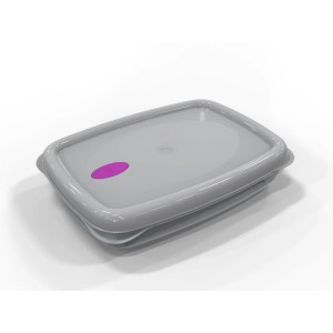 Contenitore t.b.t. grigio con dettaglio viola per alimenti.