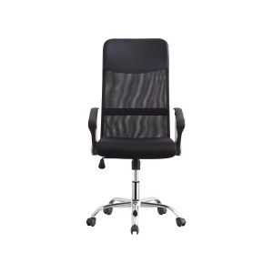 Sedia gaming nera con schienale in rete e base cromata.