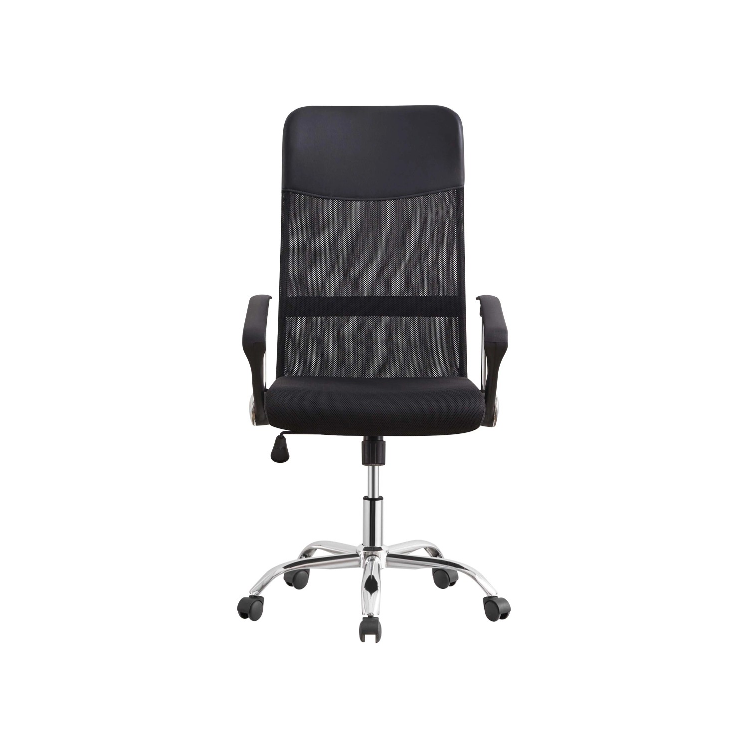 Sedia gaming nera con schienale in rete e base cromata.