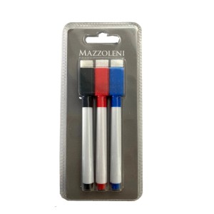 Pennarelli per lavagna Mazzoleni, set da 3 (nero, rosso, blu) per lavagne bianche e magnetiche.
