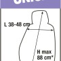 Schema delle dimensioni per l'accessorio interno auto t.b.t.: L 38-48 cm, H max. 88 cm.