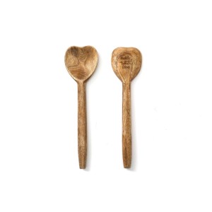 Set 2 cucchiai in legno di mango a forma di cuore 30 cm