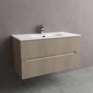 Mobile bagno sospeso con due cassetti e frontale scanalato.