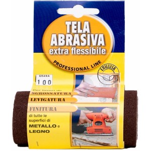 Rotolo di carta vetrata, grana 100, per metallo e legno. Abrasivo per levigatura.