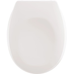 Sedile WC bianco baliv Abuna in duroplast, forma ovale. Copriwater per WC standard.