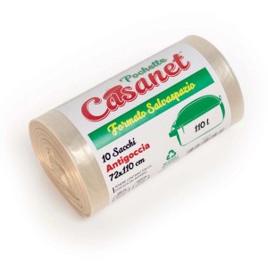 Rotolo di sacchi per rifiuti Casanet, 10 pezzi, 110L, antigoccia, salvaspazio