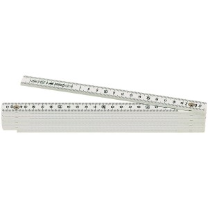 Metro pieghevole bianco, parzialmente aperto, per misurare. Strumento della categoria strumenti di misura.