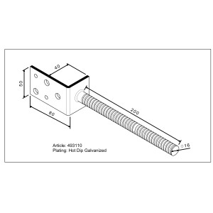 Supporto a L per palo da cementare, 150x50x40 mm, acciaio zincato a caldo, per strutture in legno esterne.