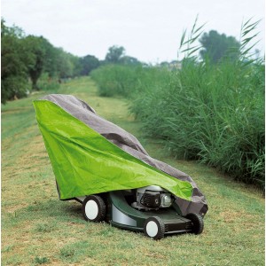 Copertura per tosaerba, telo verde-grigio protegge il tosaerba dalle intemperie.