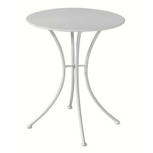 Tavolino da giardino t.b.t. bianco rotondo con struttura in metallo.