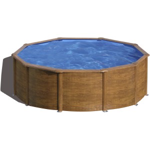 Piscina rotonda Gre Mauritius effetto legno, Ø 460 cm, altezza 132 cm, color legno.