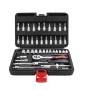 Set di attrezzi t.b.t. in valigetta nera con vari inserti, bussole e cricchetti.