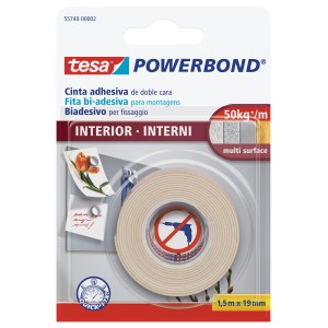 Tesa Powerbond nastro di montaggio per interni, 1,5m x 19mm, biadesivo.