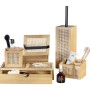 Accessori bagno Wenko Orea in bambù e rattan, incluso portarotolo.