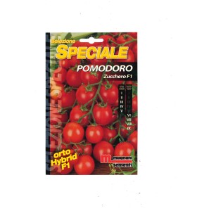 Bustina di semi di pomodoro 'Zucchero F1' per la coltivazione di ortaggi in giardino.