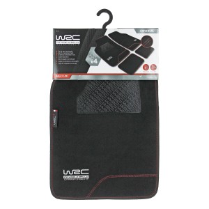 Set di tappetini auto t.b.t. per interni auto, nero con cuciture rosse.