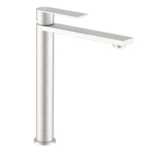 Miscelatore lavabo t.b.t. in argento per bagni moderni.