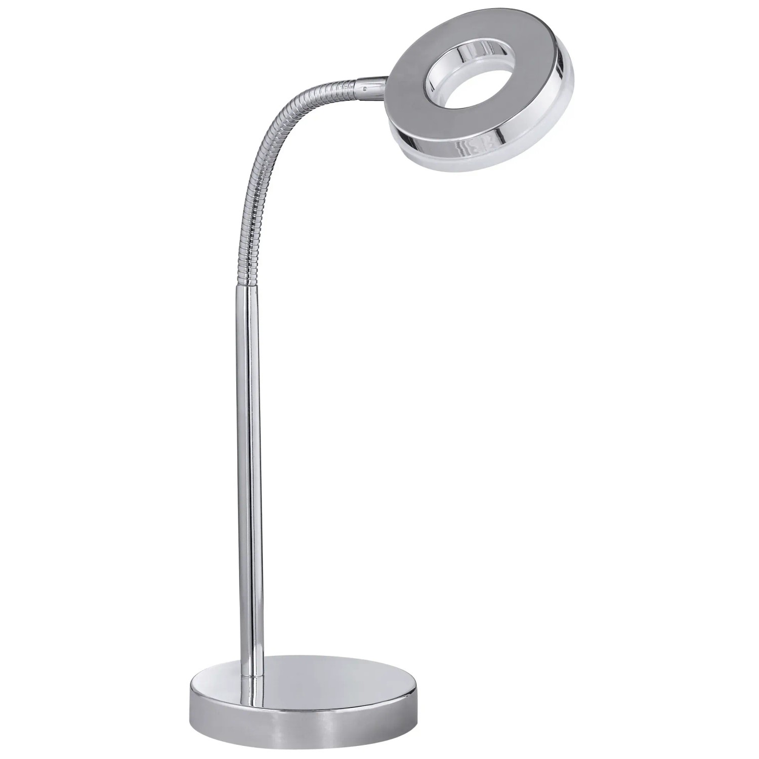 Moderna lampada da tavolo a LED Rennes in cromo, lampada da scrivania con testa orientabile.