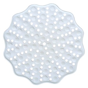 Tappetino doccia bianco con motivo a conchiglia per una maggiore sicurezza durante la doccia.