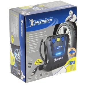 Confezione di un compressore 12V programmabile Michelin per accessori auto.