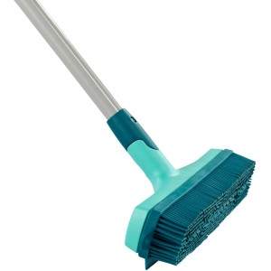 Leifheit Scopa in gomma Click-System, strumento di pulizia turchese e grigio con setole Supra.