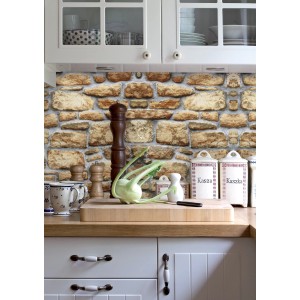 Alzatina cucina con pellicola adesiva t.b.t. effetto pietra. Decorativa e facile da applicare.