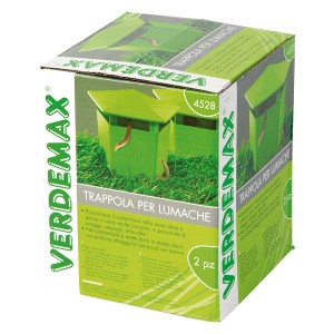 Confezione trappola per lumache Verdemax, set da 2 pezzi. Scatola verde con immagine della trappola.