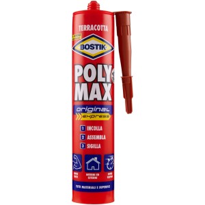 Cartuccia rossa di Bostik Poly Max Express Terracotta, un adesivo Collanti.