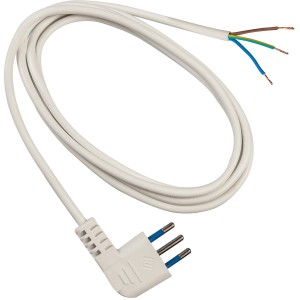 Prolunga t.b.t. bianca con spina e estremità del cavo aperte.