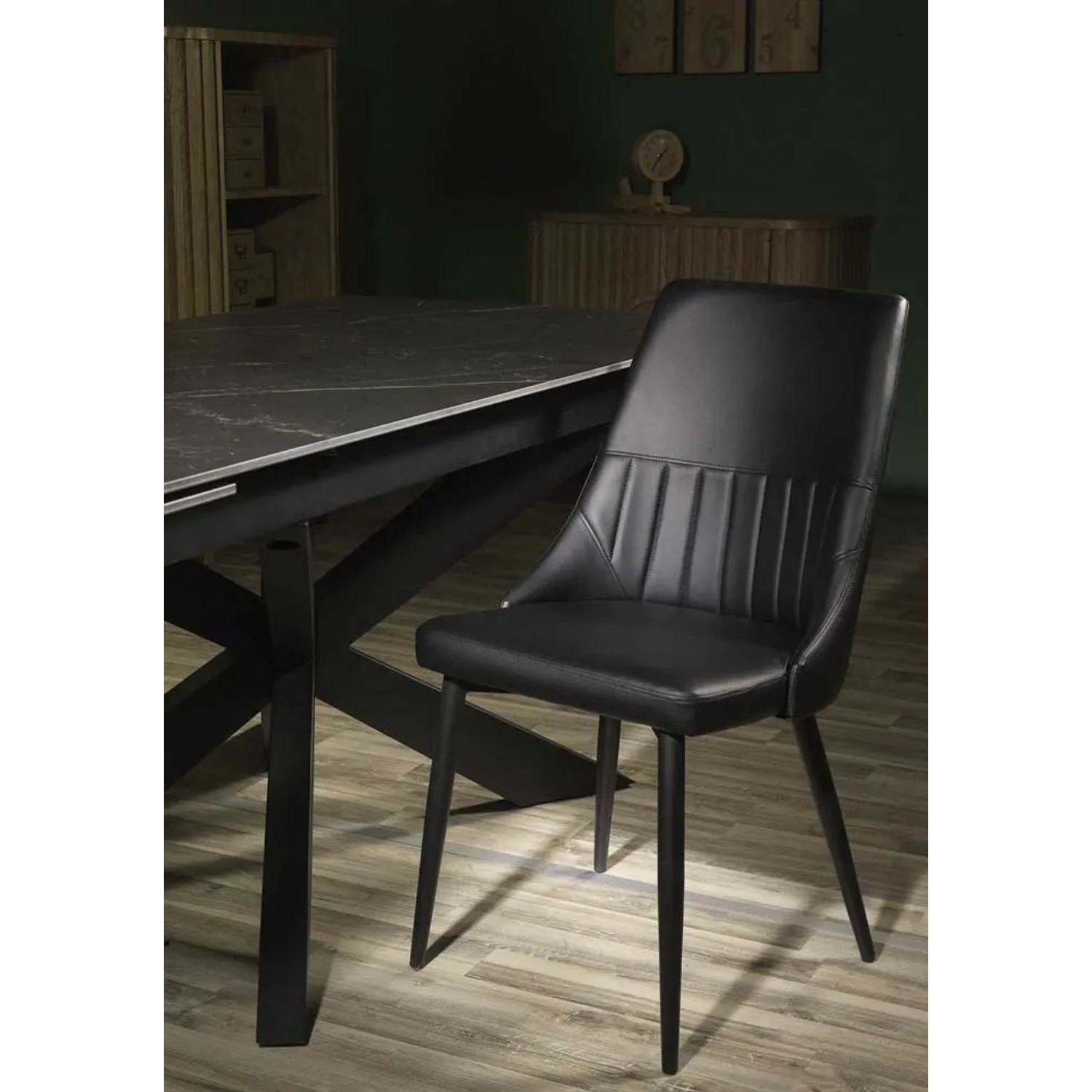 Sedia in ecopelle Oliver nero con struttura nera 48x58xh48/90 cm_2